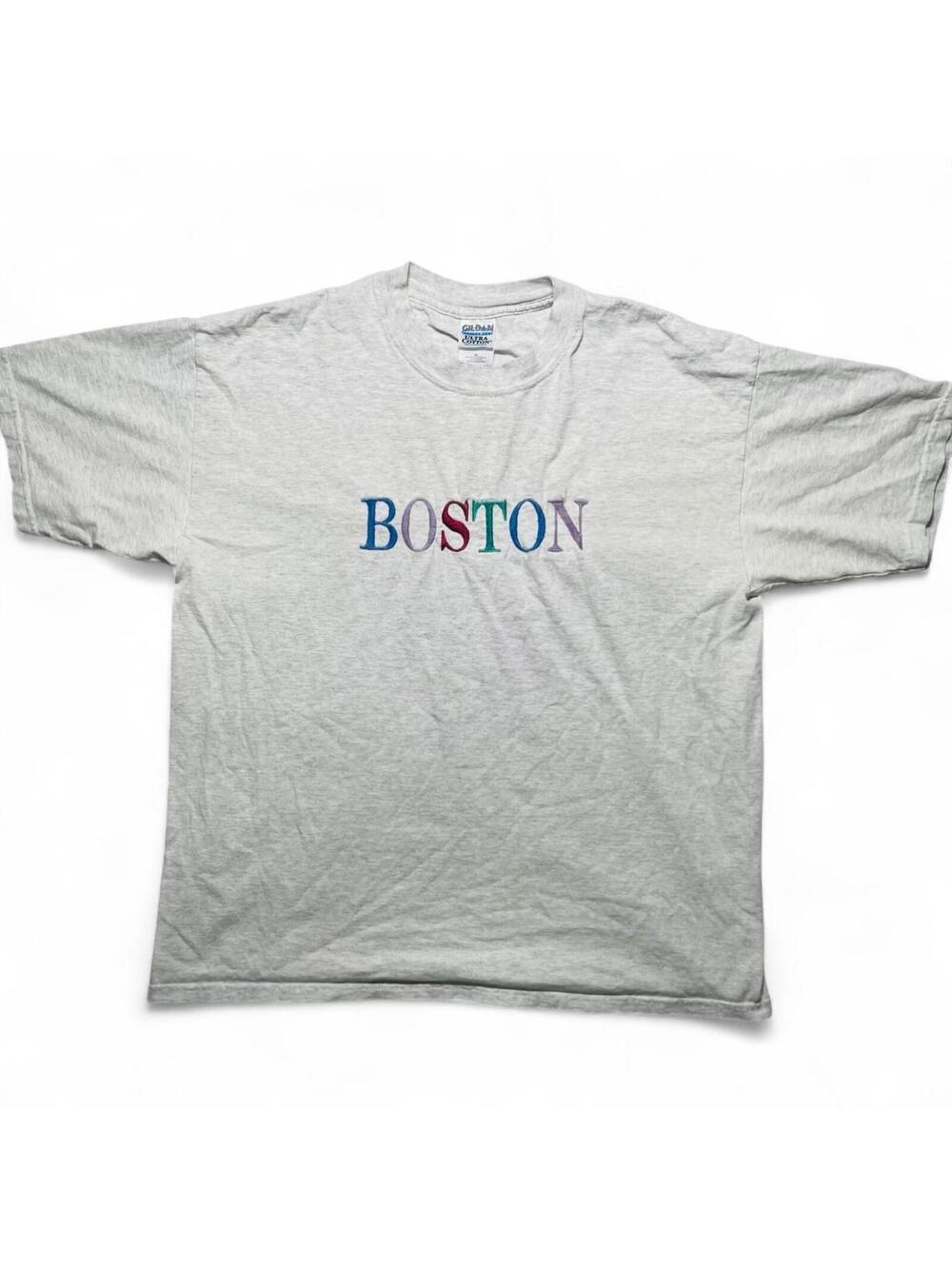 Vintage 90s Boston Colorful Embroidered Grey Tee Mens Large